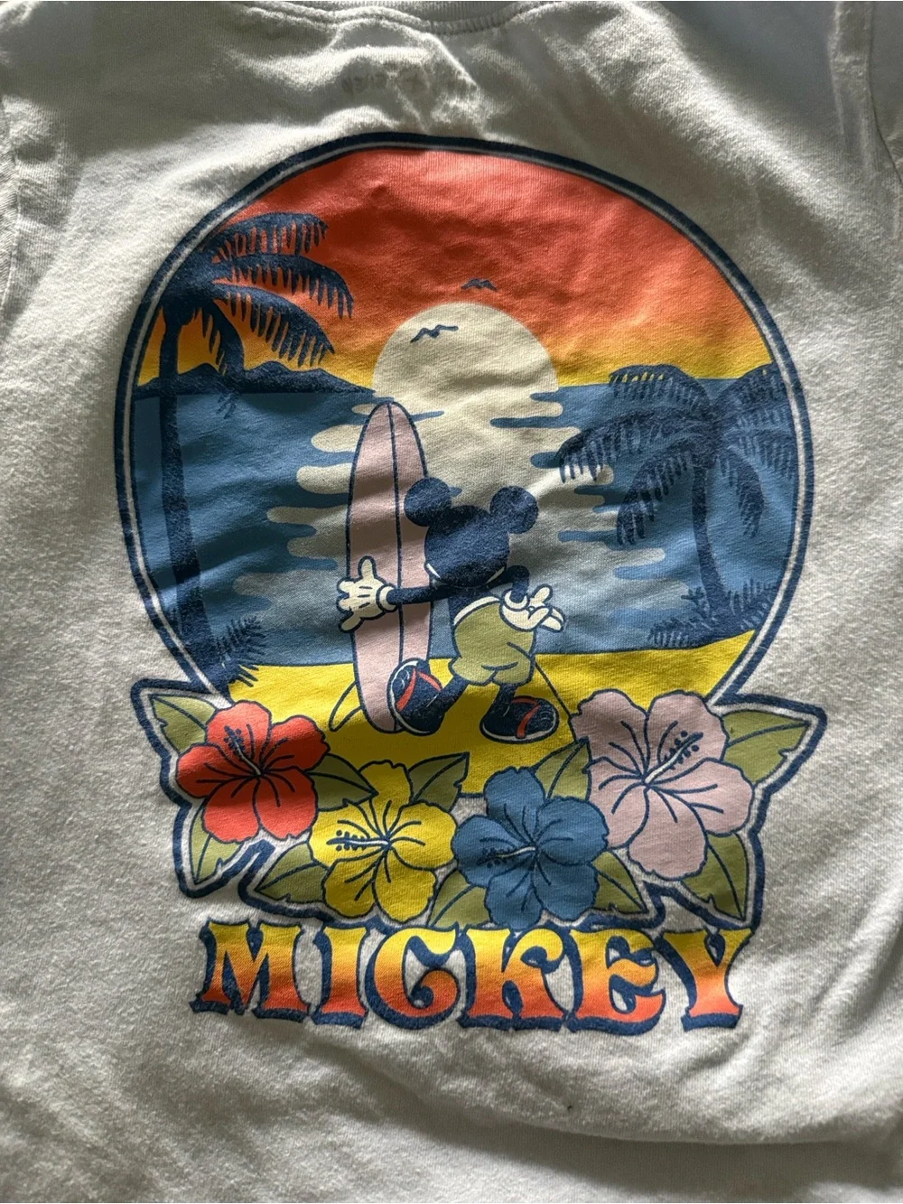 GAP Light Blue Kids Tee with Mickey Mouse and Beach Graphic